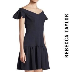 {Rebecca Taylor} Off Shoulder Textured Dress Navy Size 8
